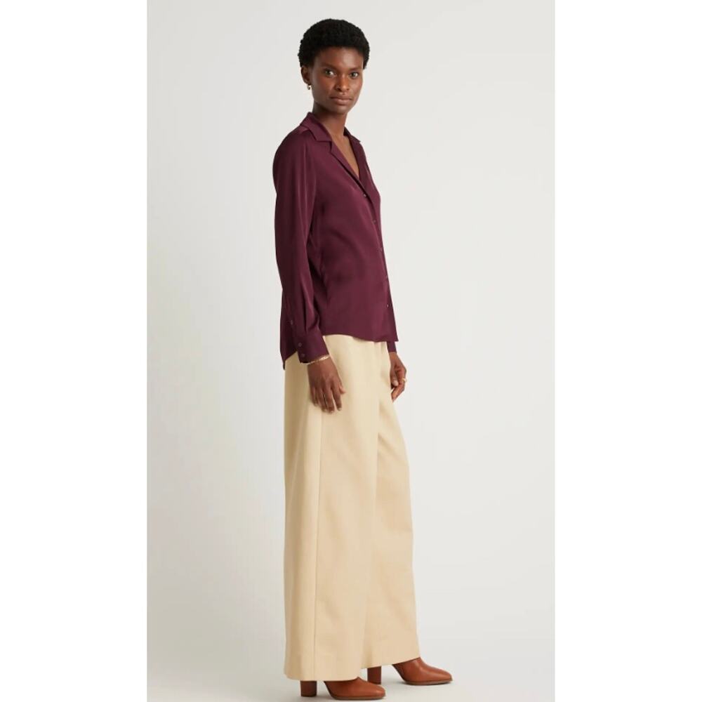 New Quince Washable Stretch Mulberry Silk Notch Collar Wine Sz S #16 68 - Picture 4 of 5